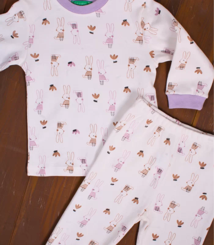 Tavşan Desenli Kız Bebek Pijama Eşofman Takımı Lila