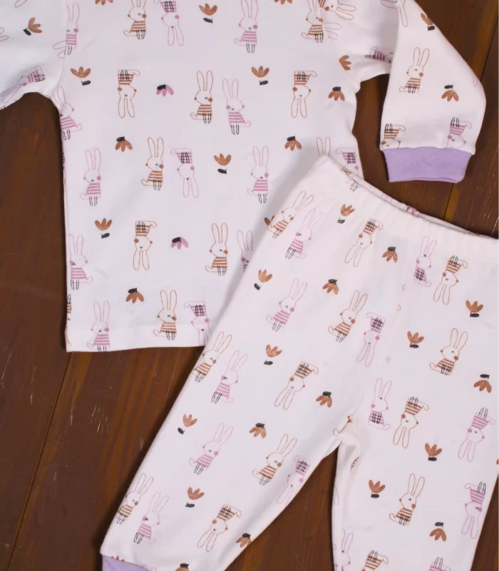 Tavşan Desenli Kız Bebek Pijama Eşofman Takımı Lila