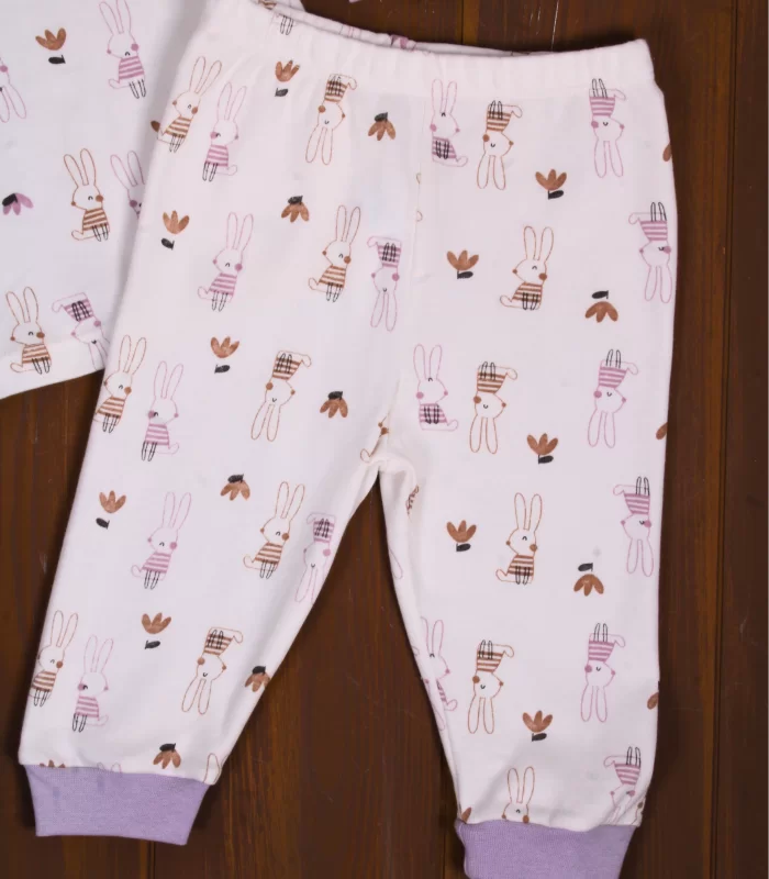 Tavşan Desenli Kız Bebek Pijama Eşofman Takımı Lila