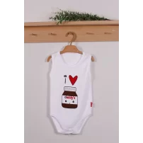 Yeni Doğan 3-12 Ay Daddys Çikolata Askılı Unisex Body Beyaz