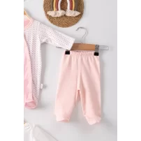 3 Ay Kelebek Nakışlı Puanlı Tulumlu Kız Bebek 5li Set Pembe