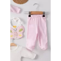 3 Ay Kelebek Nakış Puanlı Tulumlu Kız Bebek 5li Set Pembe