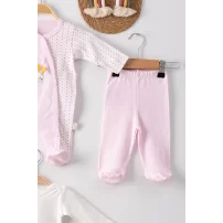 3 Ay Kelebek Nakış Tulum Set Kız Bebek 5li Set Pembe