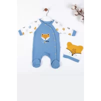 3-9 Ay Erkek Bebek Tulumu Little Fox Mavi