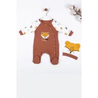 3-9 Ay Erkek Bebek Tulumu Little Fox Kahverengi