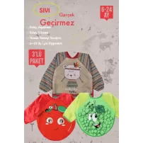 Meyve Model Sıvı Geçirmez 3lü Paket Uzun Kollu Mama Önlüğü