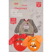 Meyve Figürlü Su Geçirmez 3lü Paket Uzun Kollu Mama Önlüğü