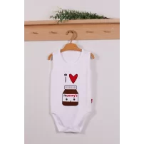 Yeni Doğan 3-12 Ay Mommys Çikolata Askılı Unisex Body Beyaz