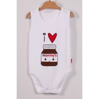 Yeni Doğan 3-12 Ay Mommys Çikolata Askılı Unisex Body Beyaz