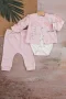3-9 Ay Kız Bebek Takımı Love Tavşan 3lü Hırkalı Açık Pembe