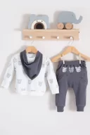 3-18 Ay Erkek Bebek Takımı Fularlı Baby 3lü Gri