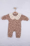 3-12 Ay Kız Bebek Tulum Leopar Dama Kahverengi