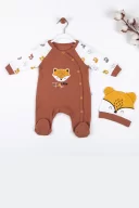 3-9 Ay Erkek Bebek Tulumu Little Fox Kahverengi