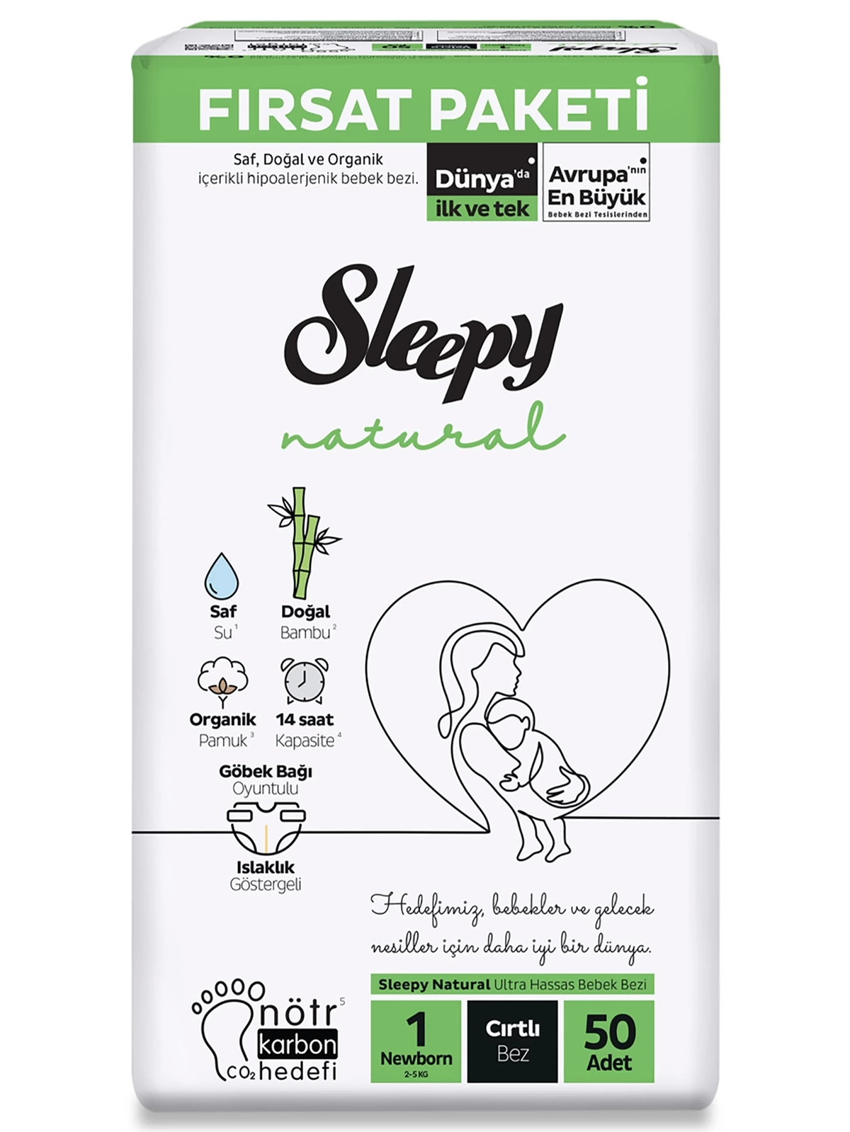 Sleepy Natural Bebek Bezi Fırsat Paketi 1 Beden 50 Adet