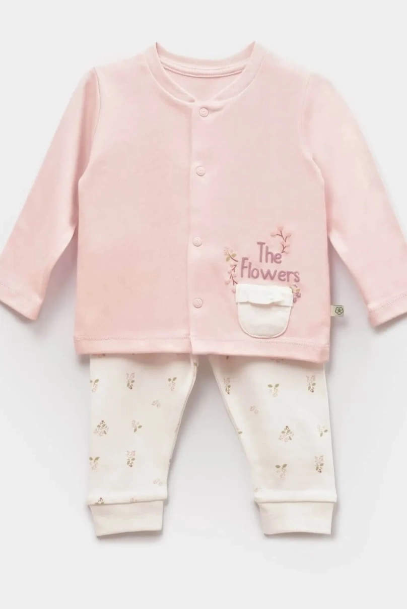 Bibaby Biorganic The Flowers Pijama Takımı 59764 Ekru Pembe