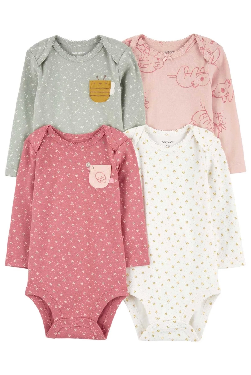 Carters Kız Bebek Uzun Kollu Body Set 4lü Paket 1R700210 Renkli