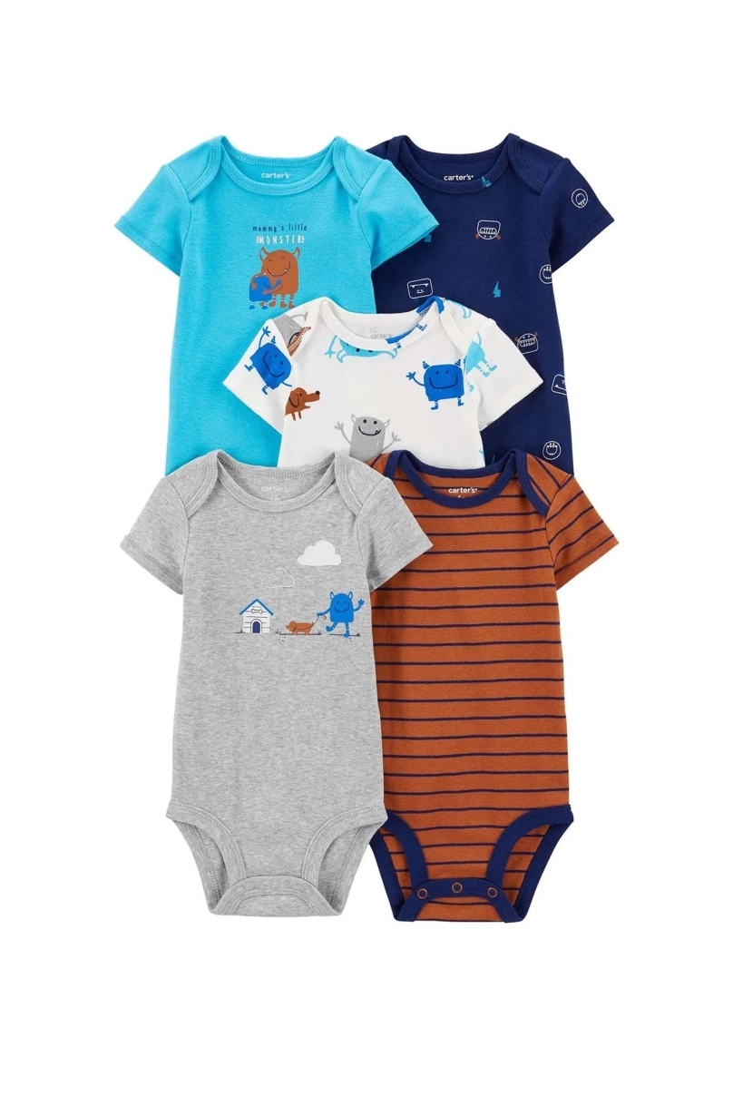 Carters Layette Erkek Bebek 5Li Kısa Kol Body 1Q124510 Karışık Renkli