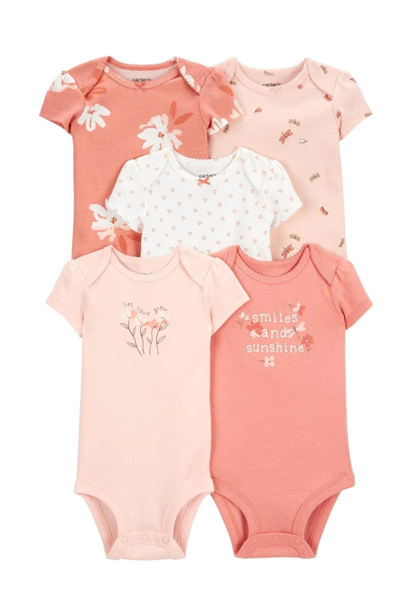 Carters Layette Kız Bebek 5Li Kısa Kol Body 1P565710 Karışık Renkli