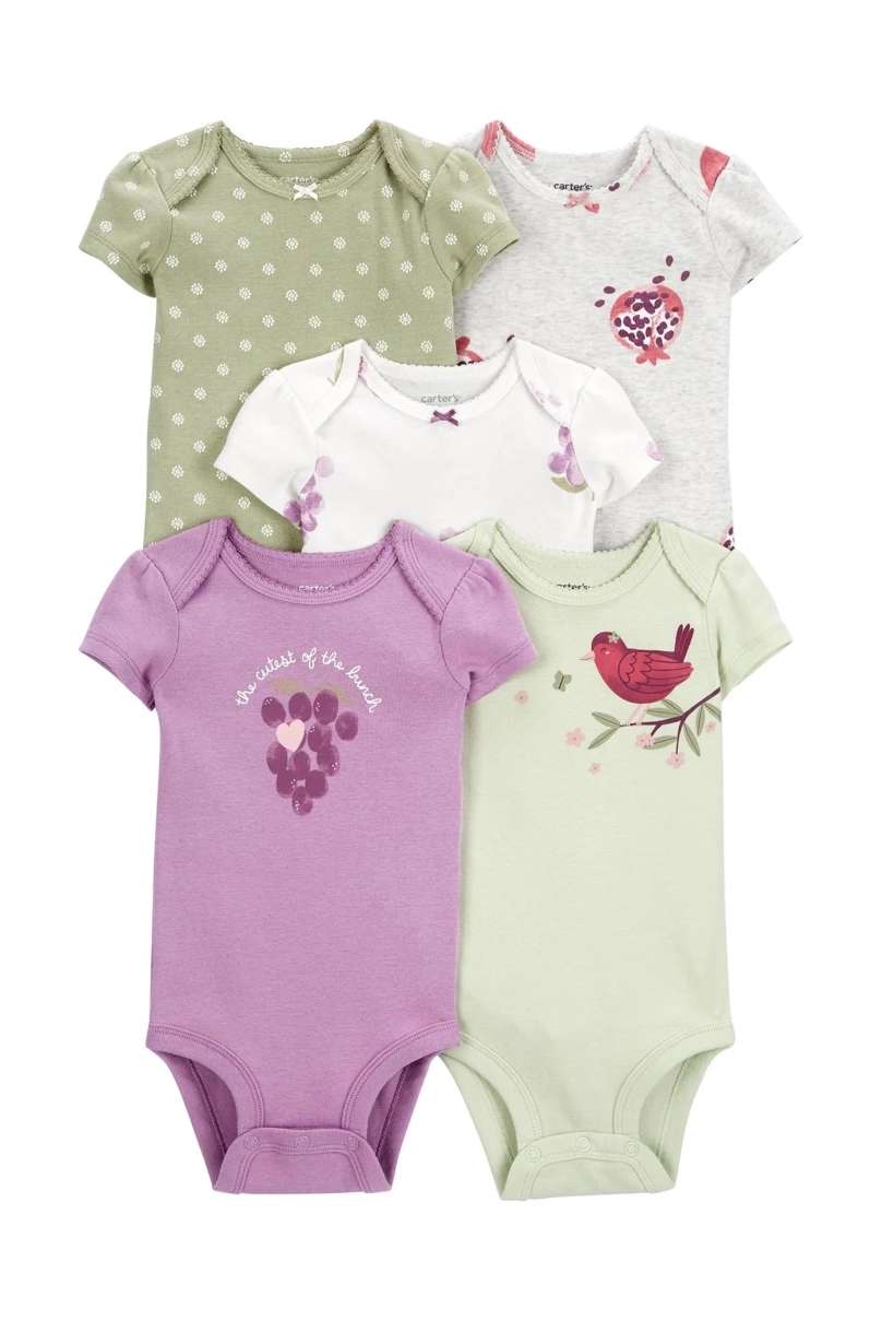 Carters Layette Kız Bebek 5Li Kısa Kol Body 1P566110 Karışık Renkli