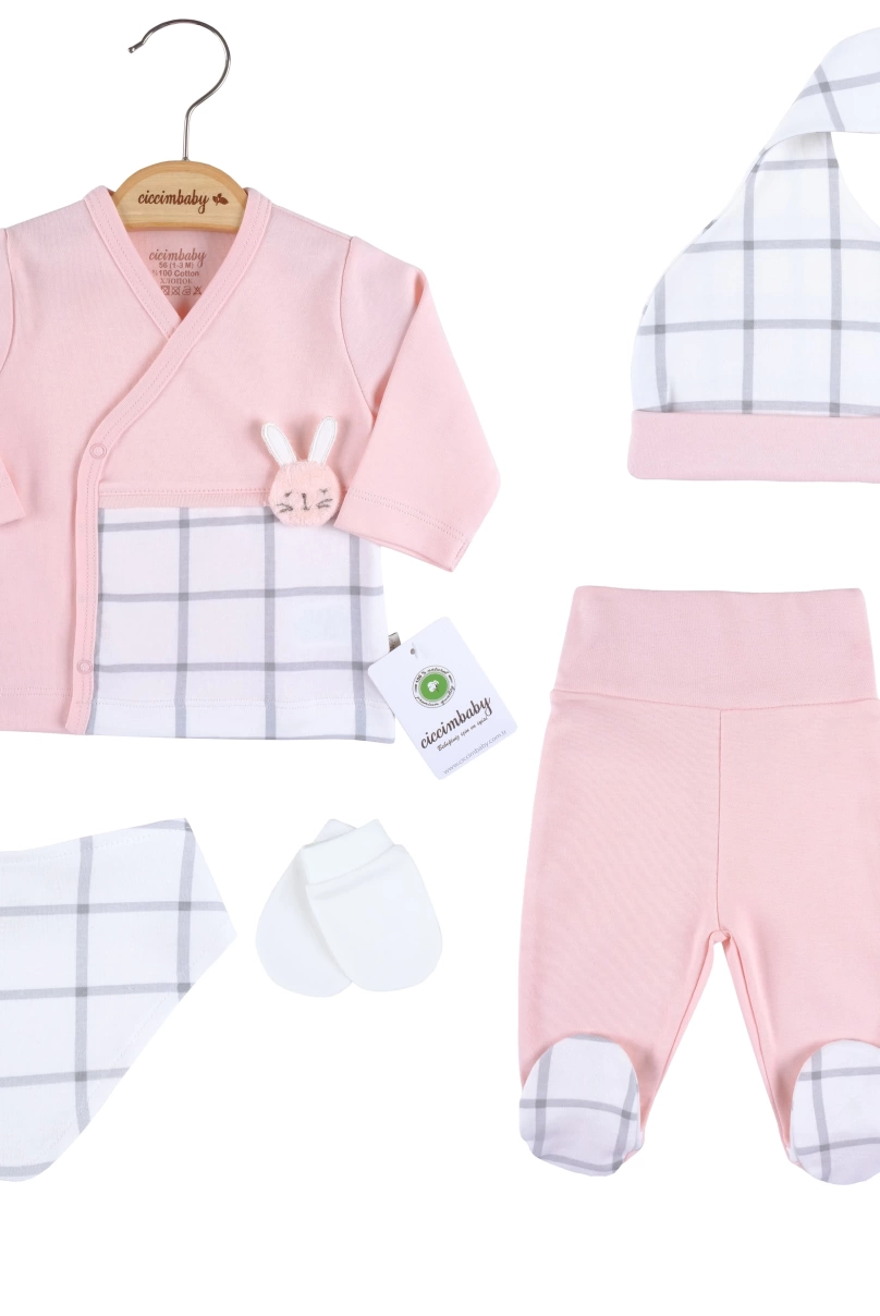 Ciccim Baby Ekose 5Li Zıbın Set 4867 Pembe