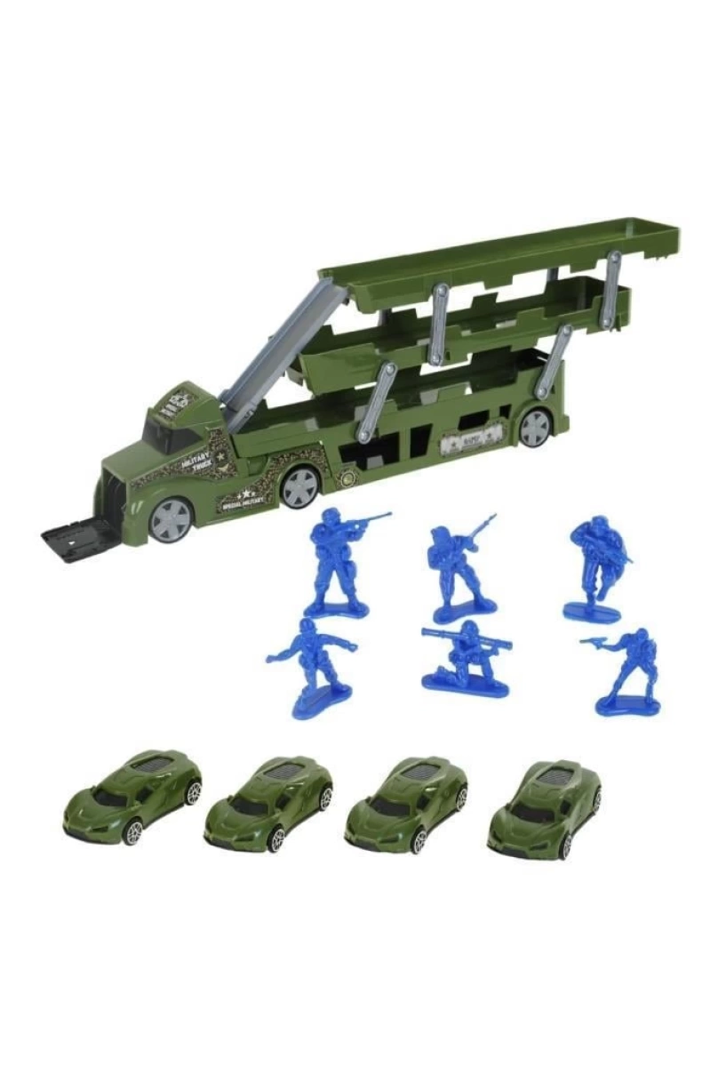 King Toys Arabalı Asker Aksesuarlı 3 Katlı Taşıyıcı Askeri Tır LAL 1111