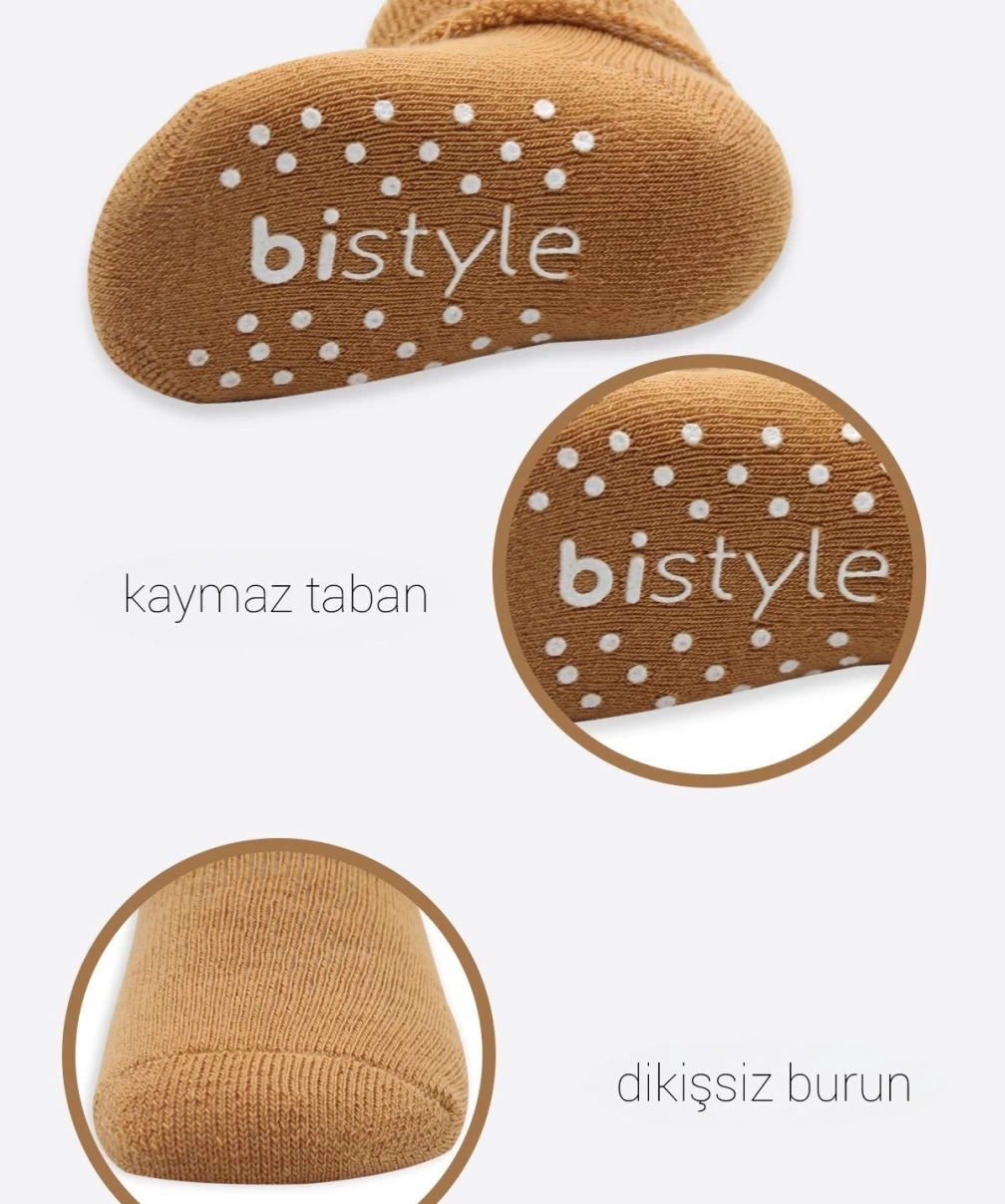 Bistyle Çemberli Kaymaz Havlu Soket Çorap 2Li BS10503 Bej-Hardal