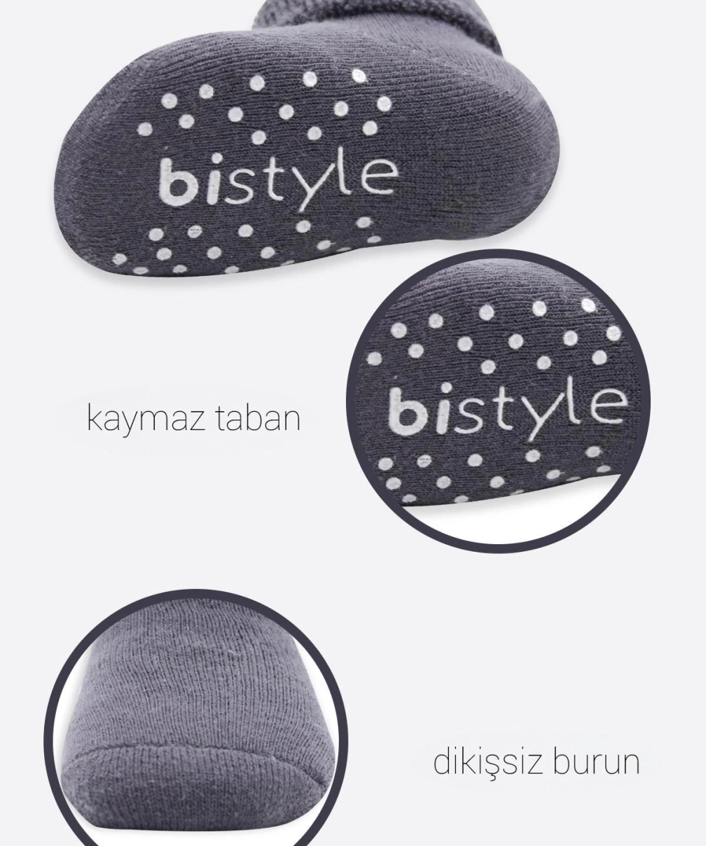 Bistyle Çemberli Kaymaz Havlu Soket Çorap 2Li BS10503 Gri-Antrasit