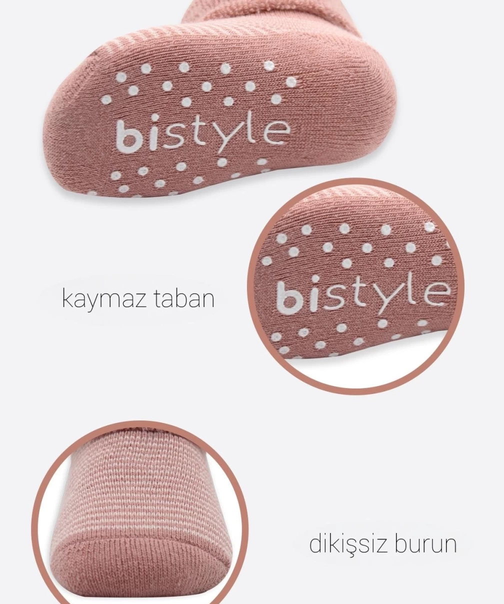 Bistyle Çemberli Kaymaz Havlu Soket Çorap 2Li BS10503 Pudra Pembe