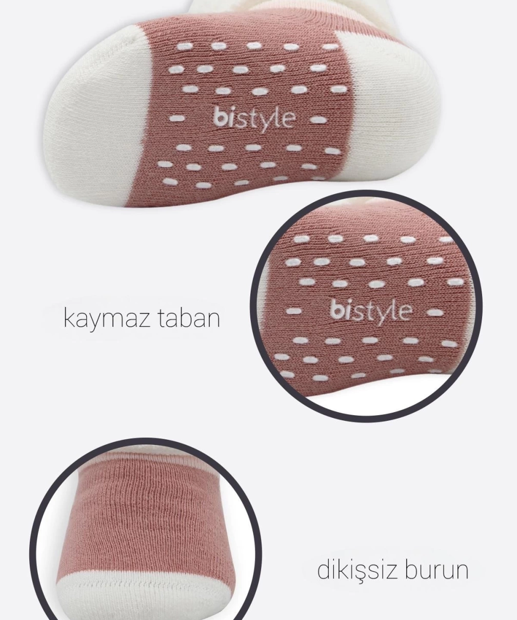 Bistyle Puanlı Kaymaz Havlu Soket Çorap 2Li BS10502 Gri Pudra