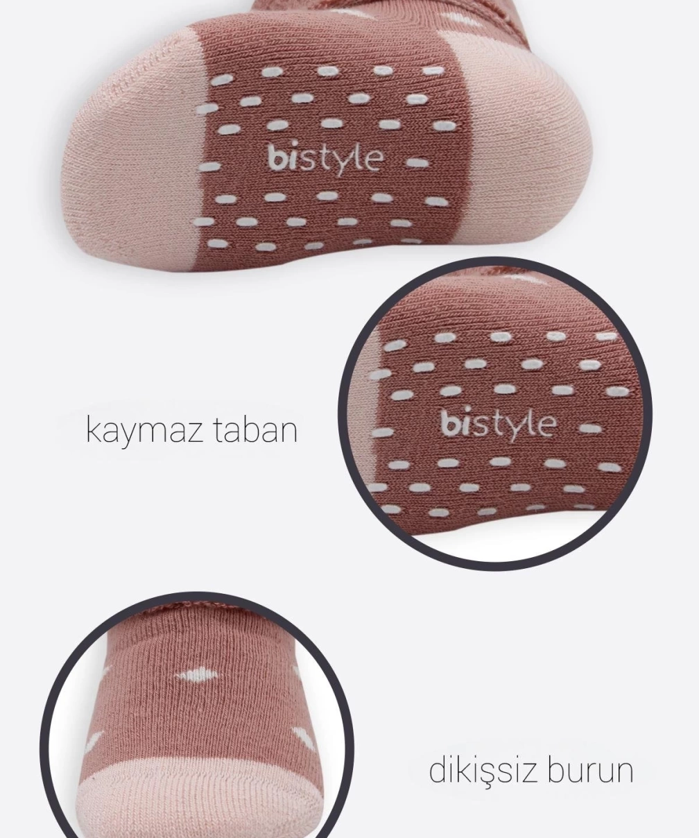 Bistyle Puanlı Kaymaz Havlu Soket Çorap 2Li BS10502 Pudra Pembe