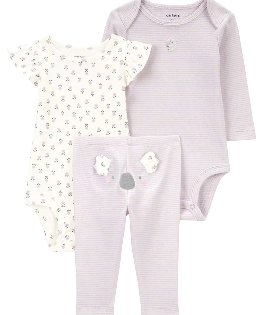 Carters Kız Bebek Body Pantolon Set 3Lü Paket 1R034810 Renkli