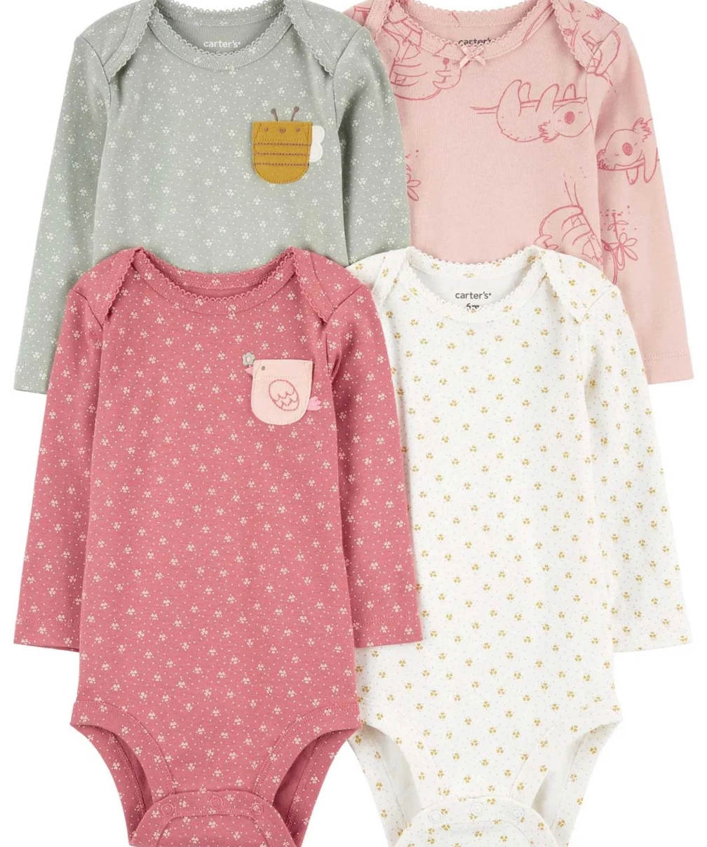 Carters Kız Bebek Uzun Kollu Body Set 4lü Paket 1R700210 Renkli