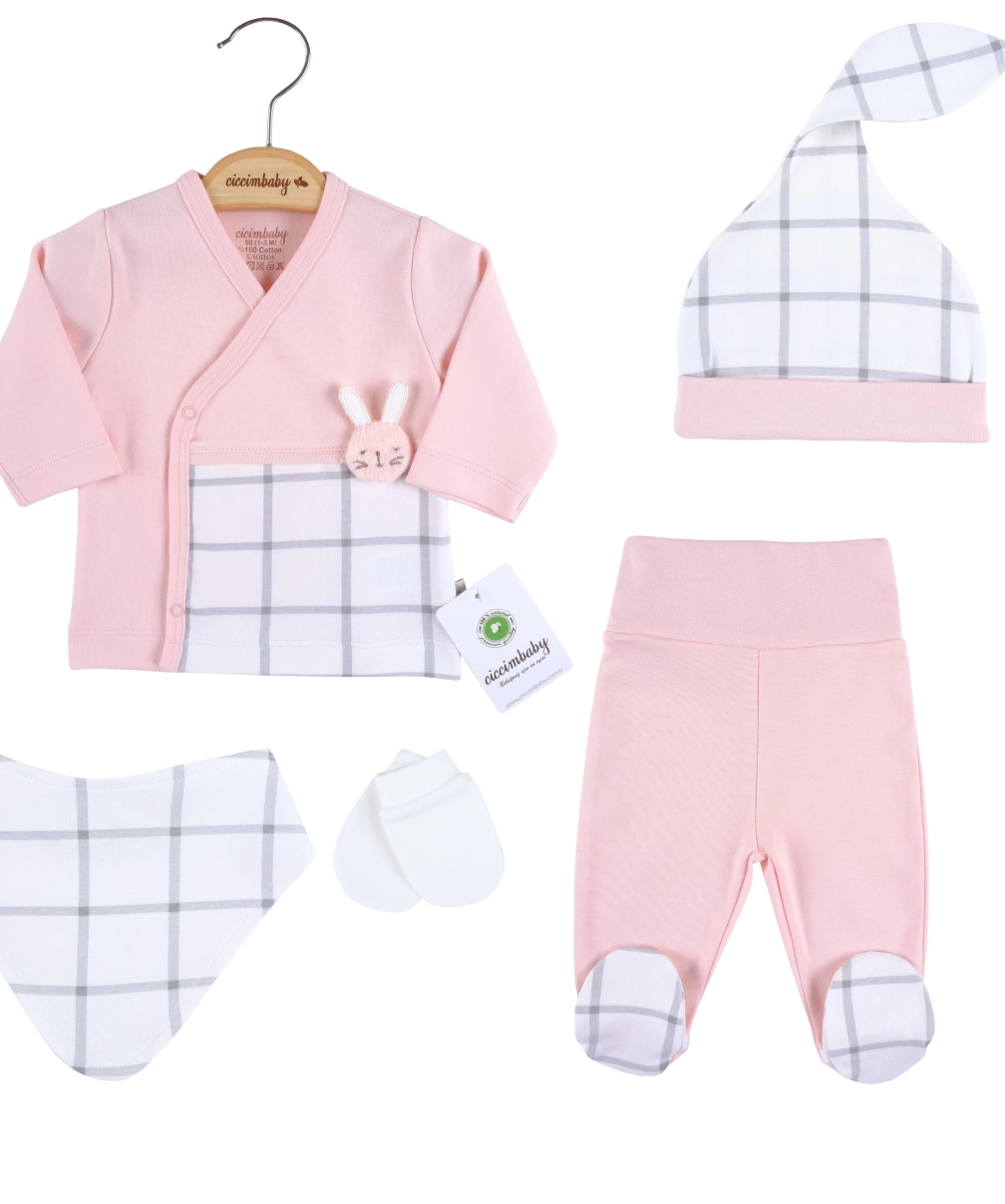 Ciccim Baby Ekose 5Li Zıbın Set 4867 Pembe