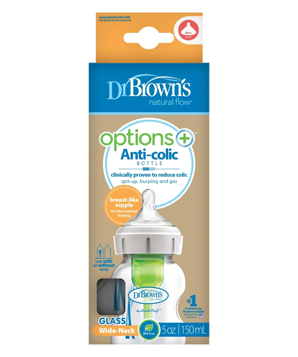 Dr Browns Geniş Ağız Anti Kolik Options+ Cam Biberon 150 ml