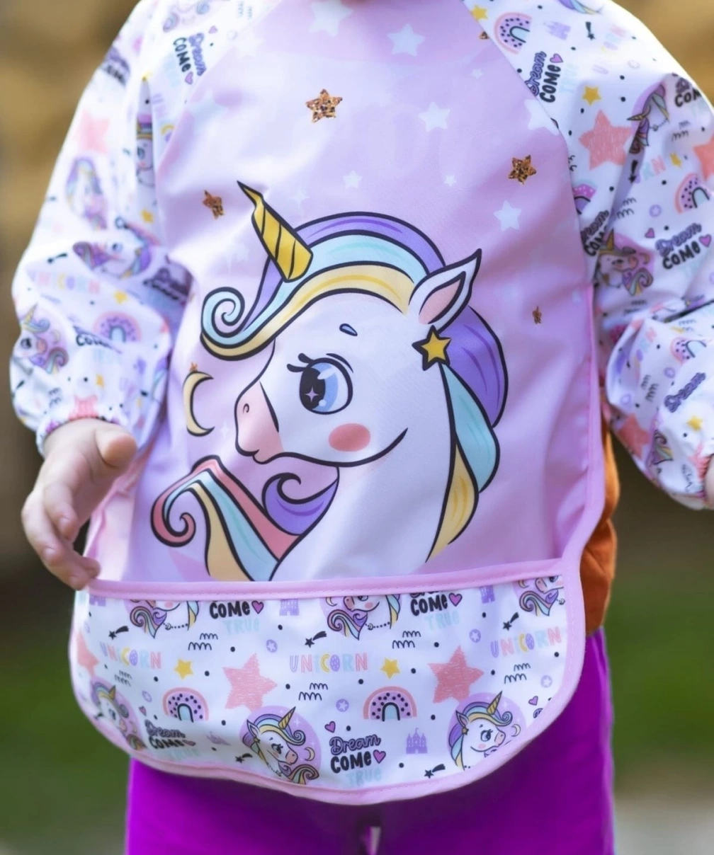 Sıvı Geçirmez 3 Adet Unicorn Kuğu Ayıcık Desen Bebek Mama Önlüğü 0-2 Yaş