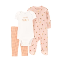 Carters Kız Bebek Tulum Body Pantolon Set 3lü Paket 1R038510 Renkli