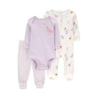 Carters Kız Bebek Tulum Body Pantolon Set 3lü Paket 1R038710 Renkli