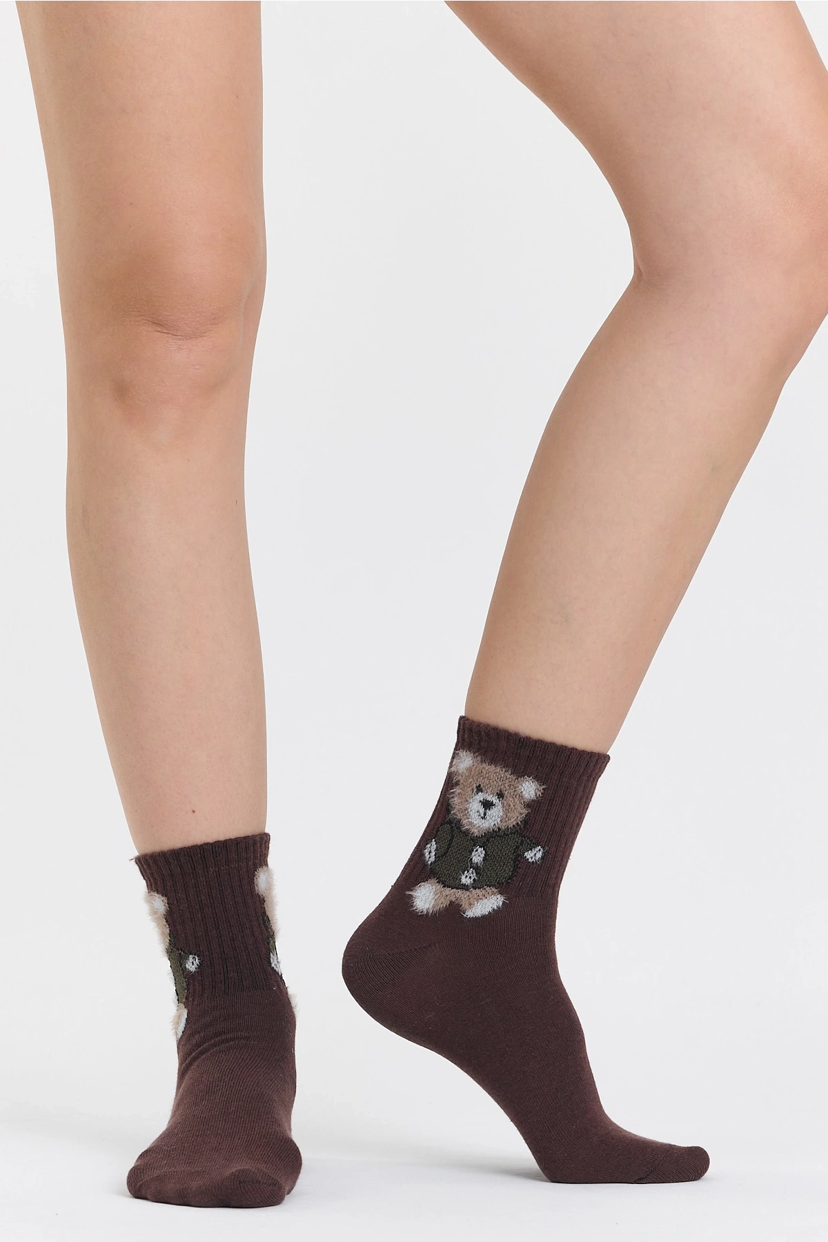 4lü Tüylü Teddy Bear Desenli Peluş Çorap