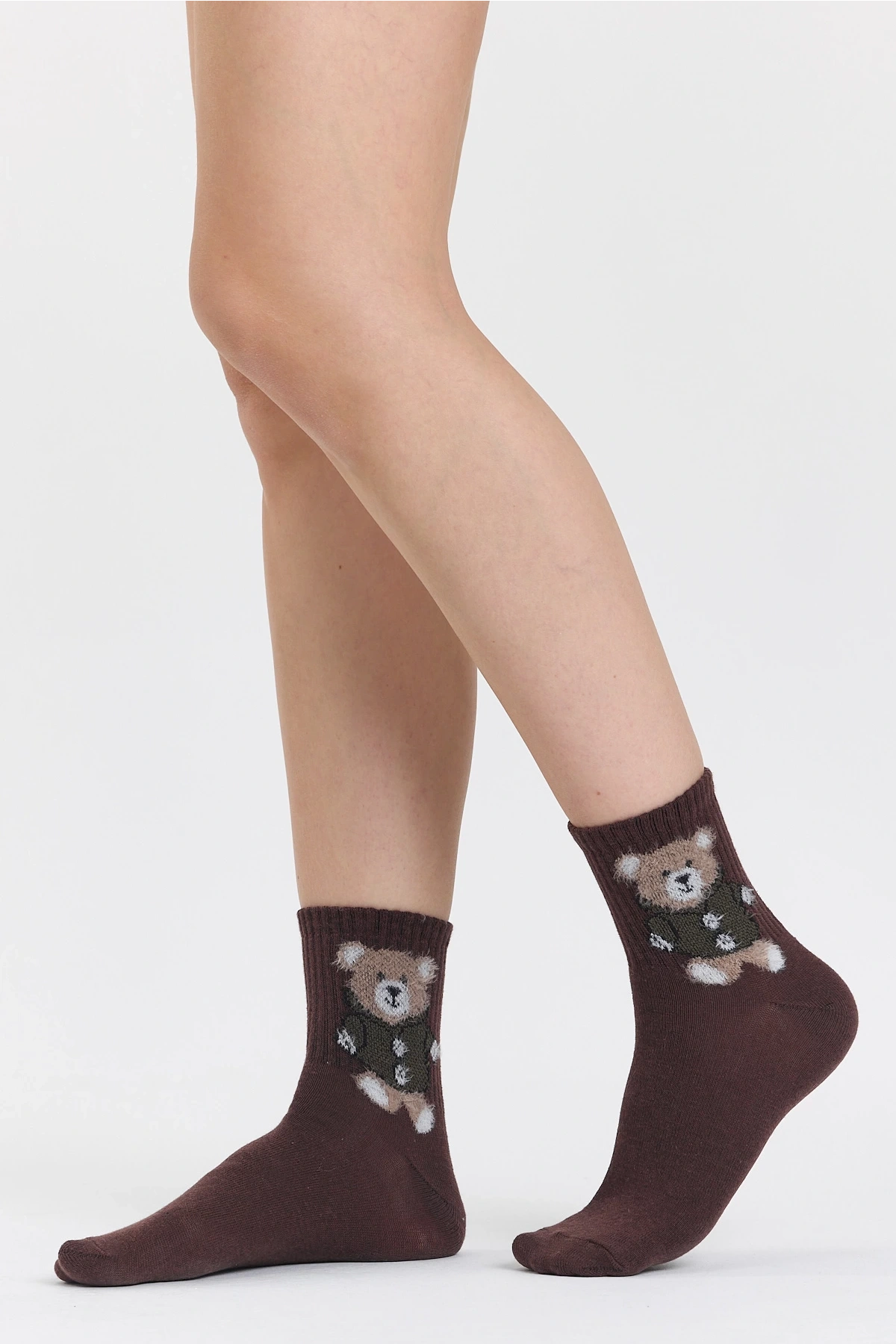 4lü Tüylü Teddy Bear Desenli Peluş Çorap