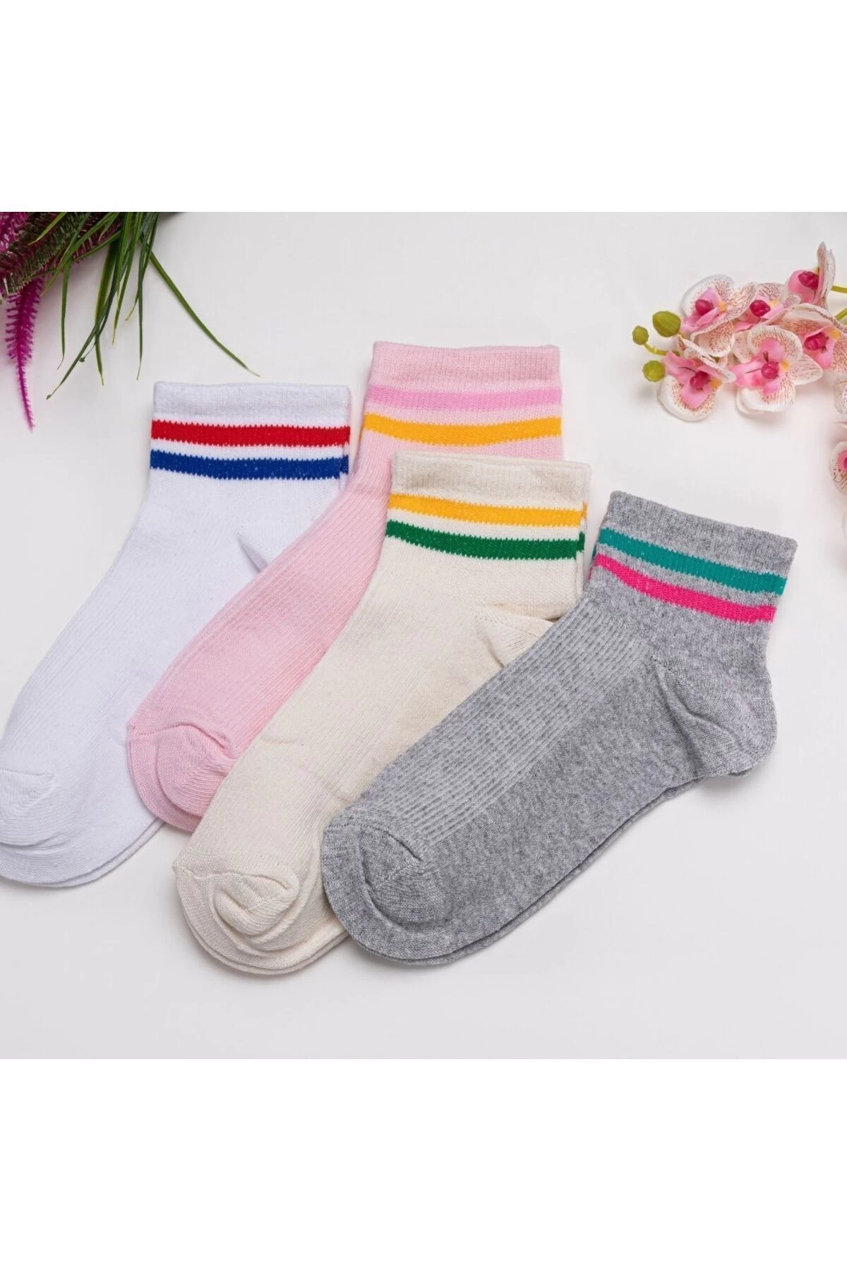 4lü Çember Desenli Kısa Çorap