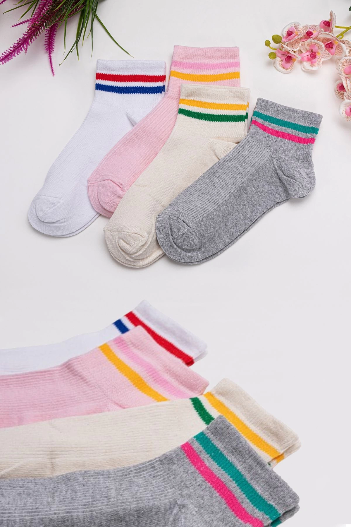 4lü Çember Desenli Kısa Çorap