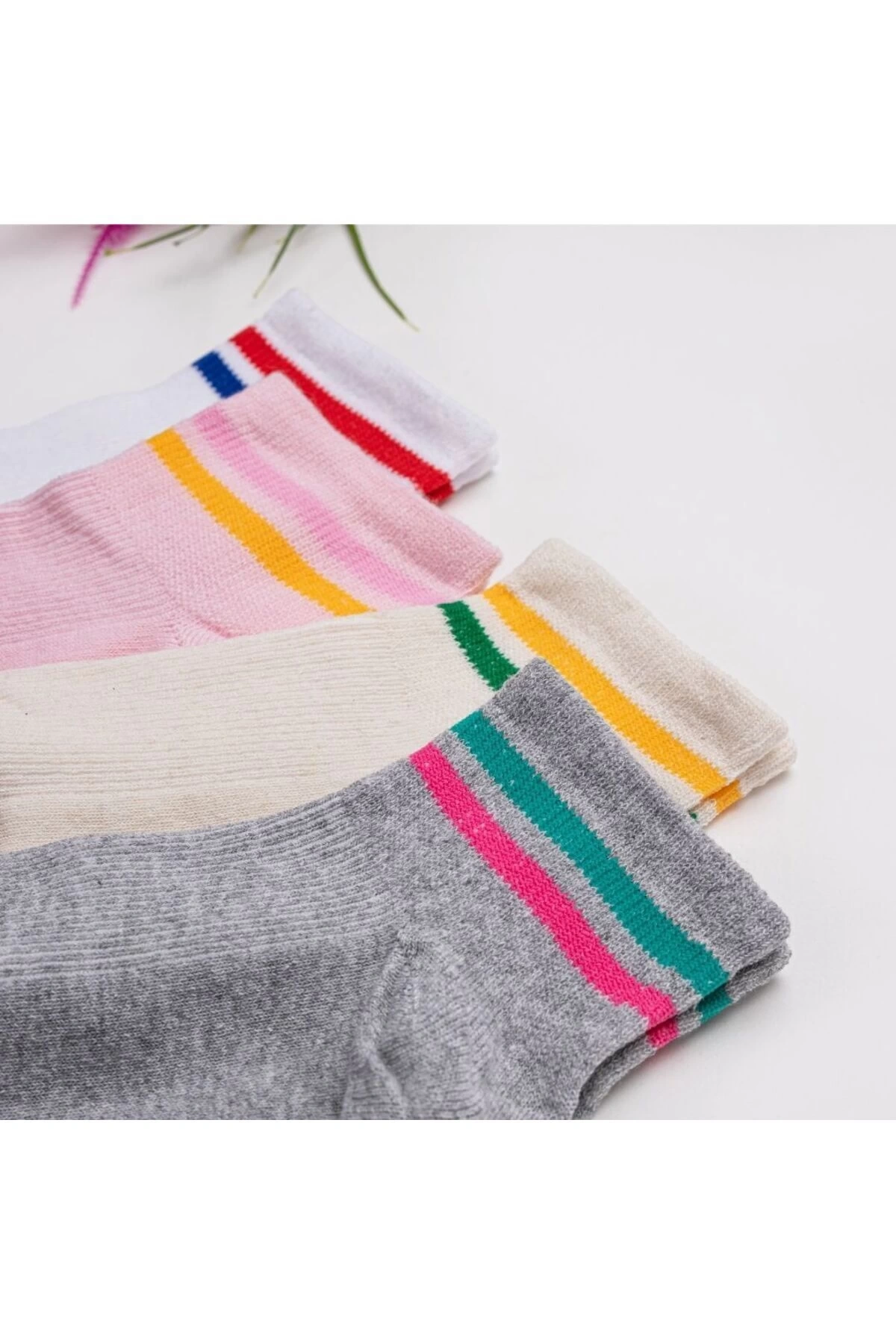 4lü Çember Desenli Kısa Çorap