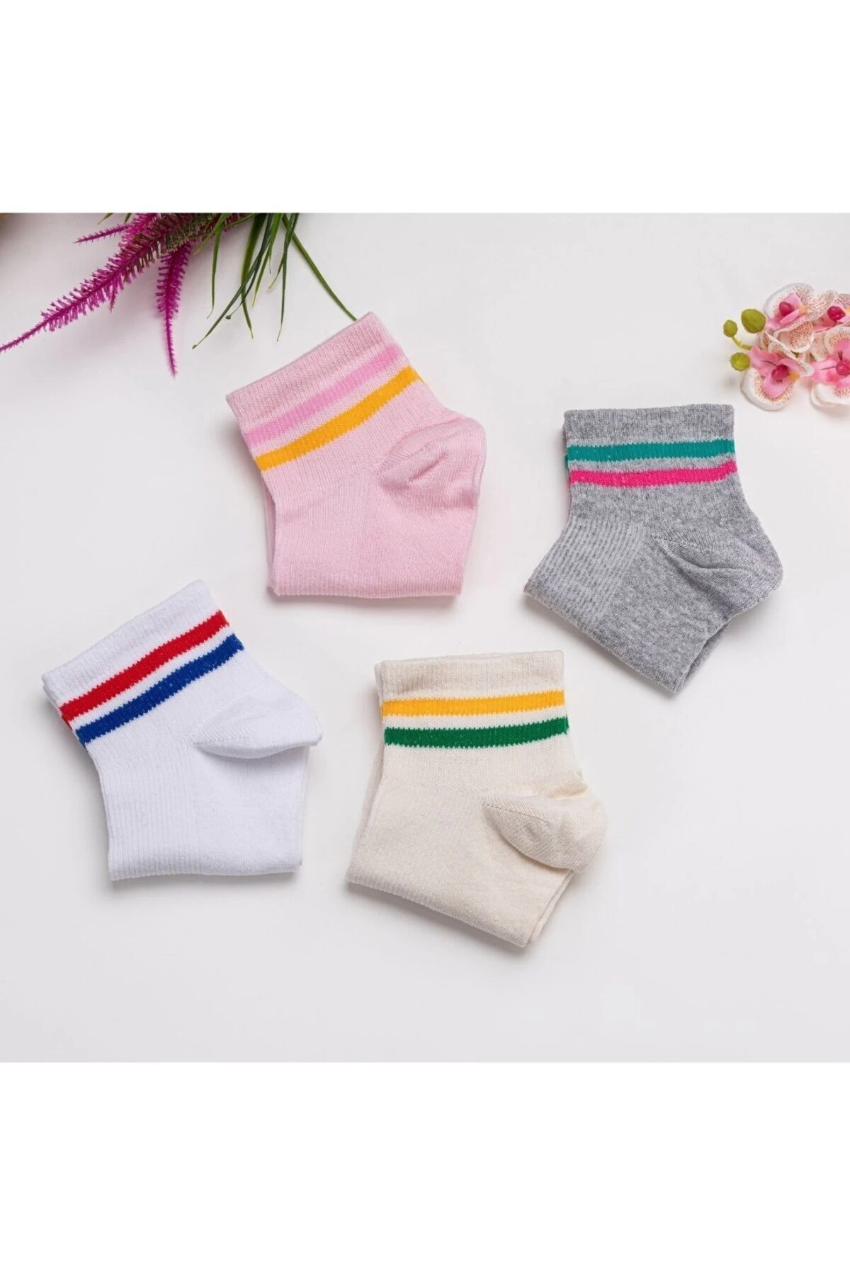 4lü Çember Desenli Kısa Çorap