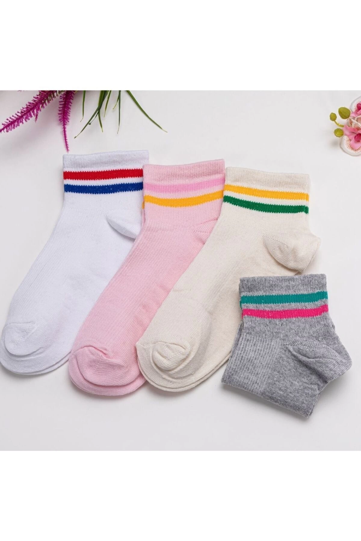 4lü Çember Desenli Kısa Çorap