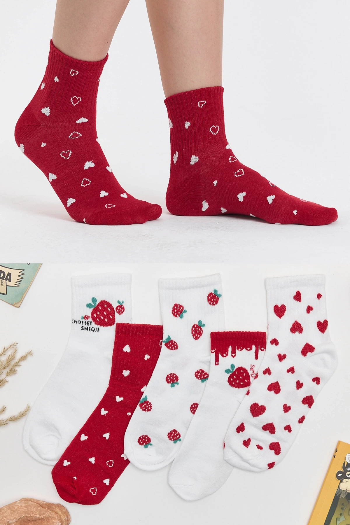 5li Çilek Desenli Çorap Seti