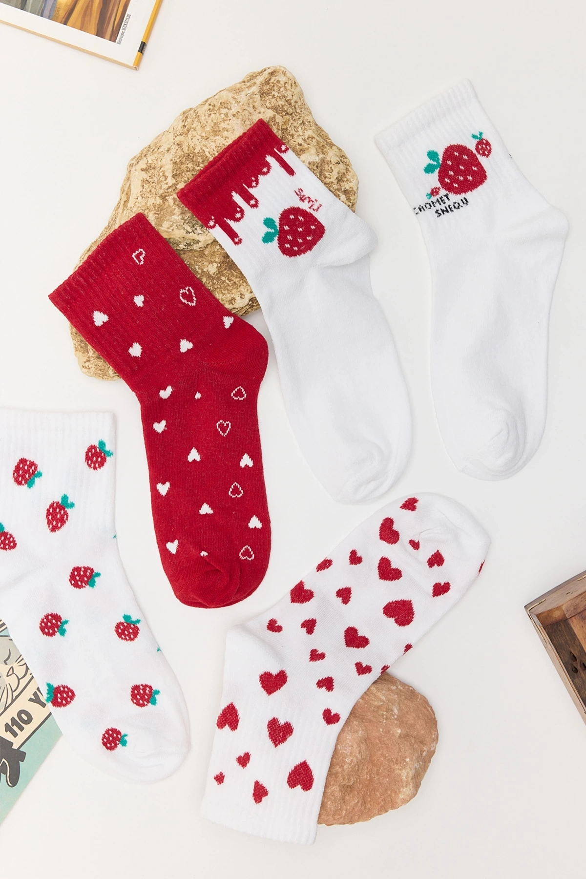 5li Çilek Desenli Çorap Seti
