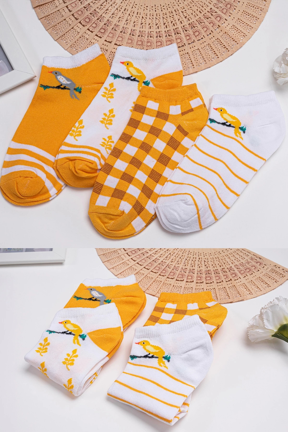 4lü Kuş Desenli Kısa Çorap