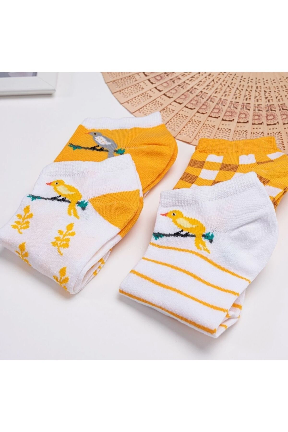 4lü Kuş Desenli Kısa Çorap