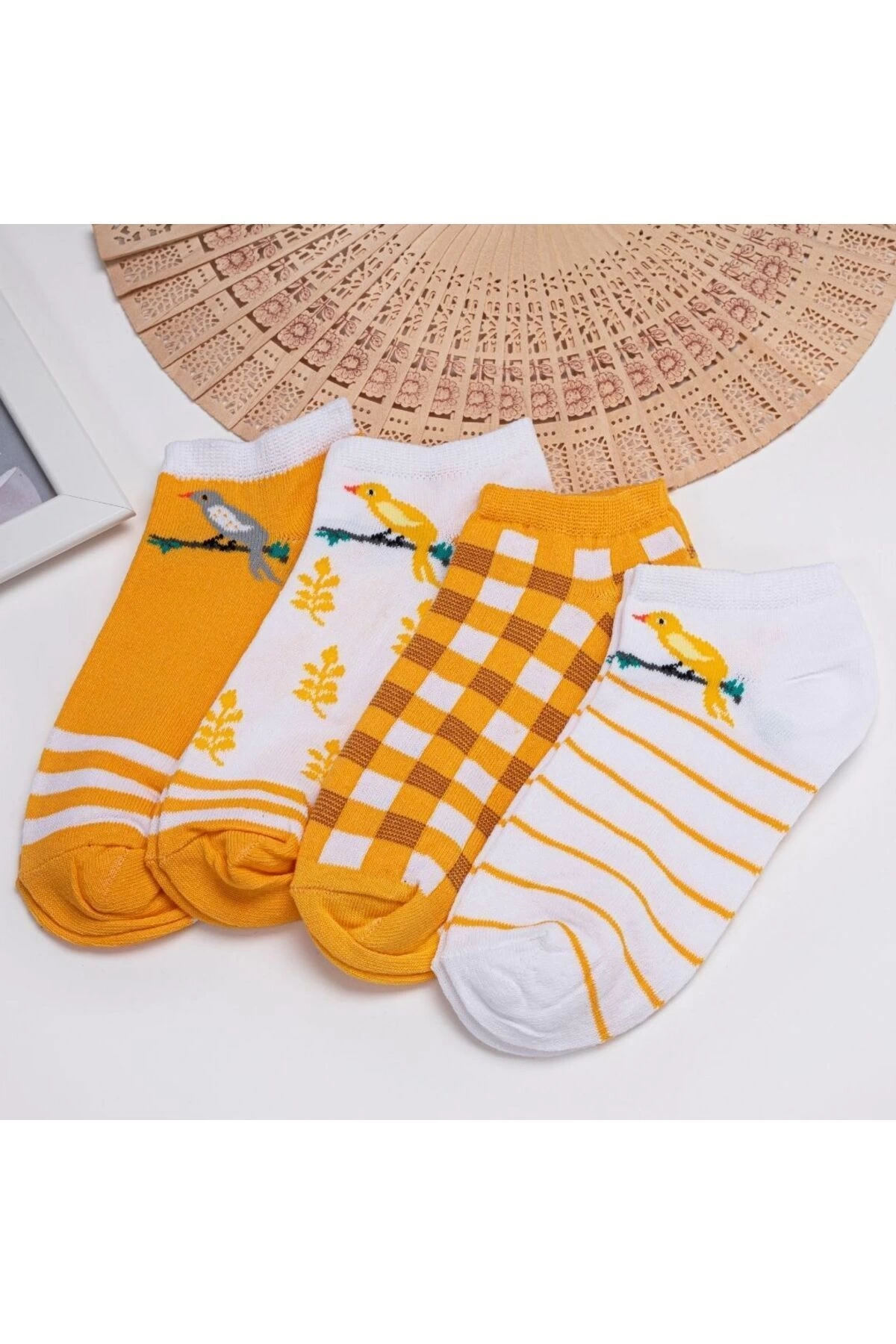 4lü Kuş Desenli Kısa Çorap