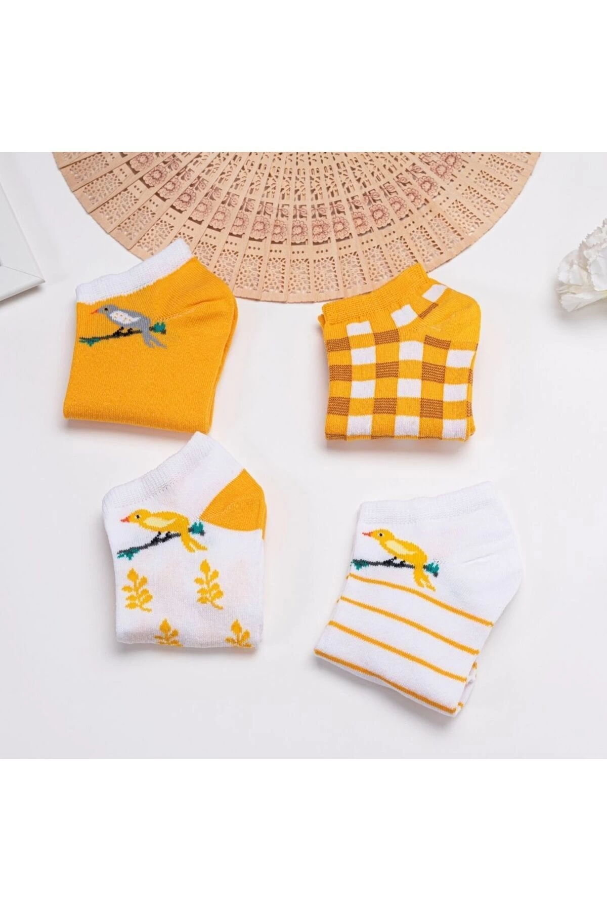 4lü Kuş Desenli Kısa Çorap